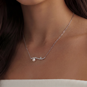 Modern S-shape Wave Bar CZ Natural Freshwater Pearl Necklace <b>Silver</b> Plated Copper Jewelry Curved Pendant <b>Choker</b> for Women - Product Image 5