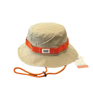Sombrero de pescador personalizado, fabricante resistente a los rayos UV, sombrero de pescador ajustable de ala ancha para exteriores con cuerda