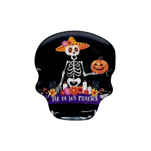 Plato de calavera mexicana del Día de los muertos personalizado plato de calavera de Halloween platos de calavera de azúcar