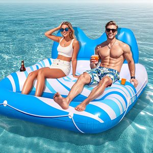 Flotador inflable doble para piscina de 168x165cm, color azul cielo, para adultos, con portavasos. - Product Image 1
