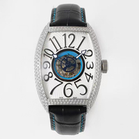 Montre mécanique manuelle de luxe pour homme, étanche, avec tourbillon central, cadran squelette de haute précision, diamants argentés et lumineux, boîtier tonneau