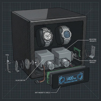 Remontoir de montre automatique de luxe, motif fibre de carbone, écran LCD numérique, verrouillage par empreinte digitale pour montres, prise en charge du logo personnalisé