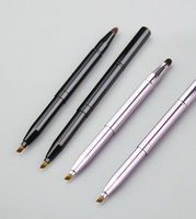 Alat Rias Wajah Multifungsi 2-in-1 Portable Retractable dengan Bulu Sintetis untuk Blending Mata dan Pipi, Gagang Kayu dan Aluminium