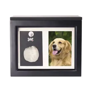 Factory customize Wooden Memorial Display walnut Case Dog Clay Engrave Cat Dog Urns Caskets