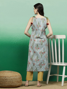 Traditional <b>Indian</b> Designer Pure Cotton Printed Straight Cut <b>Kurti</b> Gotta Work Design Cut Sleeves Pattern Women's OEM Rama Kurtis - Product Image 2
