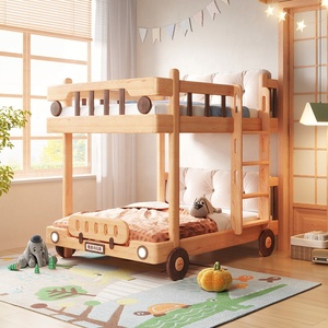 Casa de autobús de dos pisos de madera maciza, tienda de campaña, litera para niños con luz LED - Product Image 4