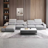 Ensemble de canapés de salon Runwood haut de gamme en cuir véritable de première qualité, design minimaliste en forme de L, avec un design élégant