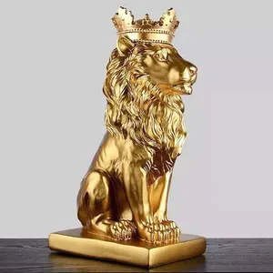 Huis Decoratieve Items Lion King Crown Hoge Kwaliteit Black Lion Gold Crown Standbeeld