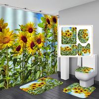 Set De rideaux De salle De bain 4 pièces, nouvelle collection, avec imprimé fleur De tournesol brun, tapis De salle De bains