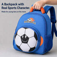 Sac à dos enfant ballon de football bleu avec poche avant et poches latérales en filet, design sportif mignon pour garçons, sacs d'école en gros pour enfants