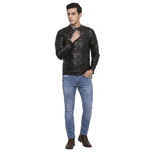 Chaqueta de Cuero Genuino para Hombre, de Alta Calidad, con Hilos Finos, Nueva Colección, Impermeable, Transpirable, Estilo Clásico Vintage, Cuello Alto - Product Image 1