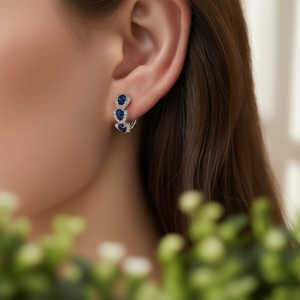 Pendientes de aro de lujo con gemas azules para mujer, chapados en rodio, con perlas talladas, joyería de fiesta, pendientes de moda, aleación de zinc. - Product Image 2