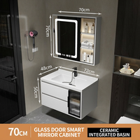 Ensemble de meubles de salle de bain ZYTH Modern Villa Hotel, en bois massif imperméable, à fixation murale, avec porte en verre, miroir intelligent et lavabo en céramique