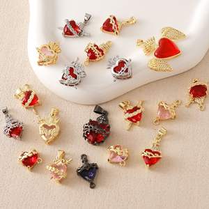 Liontin Salib Zirkon Berbentuk Hati Berlapis Emas Tembaga Lapis Eropa dan Amerika, Kalung Hati Suci Vintage, Perhiasan DI - Product Image 3