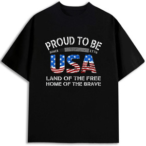 T-shirt Homme « Fier d'être Américain » 100% Coton 180 g/m² Sérigraphié Manches Courtes Jersey Respirant avec Motif Fabriqué aux États-Unis - Product Image 1