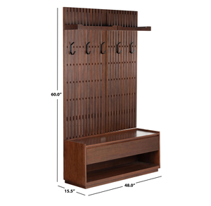 Appendiabiti Moderno in Legno di <span class=keywords><strong>Noce</strong></span> con Ganci in Ferro e Panca, Attaccapanni con Rivestimento in Impiallacciatura Nera, Organizzatore per Ingresso e Soggiorno - Product Image 4