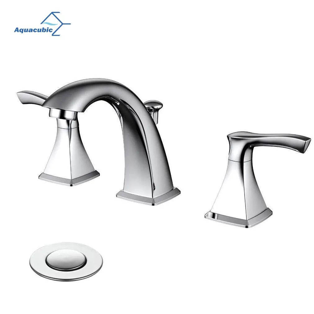 Aquacubic American WaterSaver 8 inches Widespread 3 holes UPC WRAS Chrome Bathroom Basin Faucet