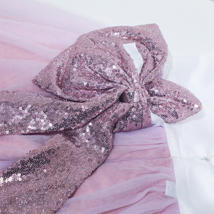 Çocuklar Beyaz ve Pembe Payet Yay Tül Parti Elbise Prenses Tatlı Resmi Elbise - Product Image 4