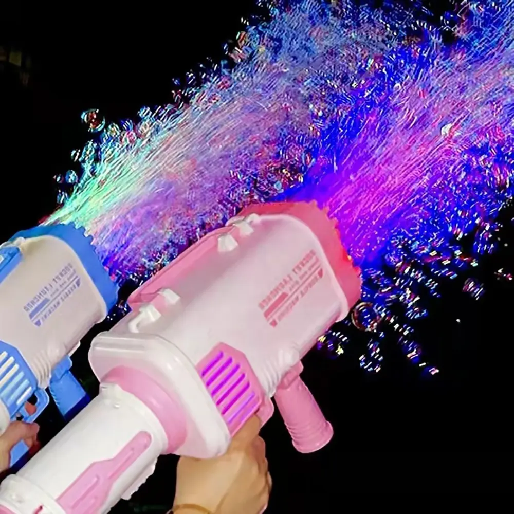 Pembuat Blowing Pengisian Daya Otomatis Membuat Anak Roket 69 Lubang Sabun Blower LED Mainan Hadiah Anak-anak Mesin Pistol <span class=keywords><strong>Gelembung</strong></span>