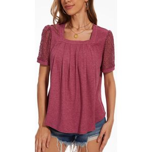 Top de manga abullonada para mujer, camisa informal de moda de verano de manga corta con cuello cuadrado de color sólido - Product Image 5