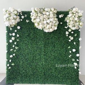 Panel Floral Modular de Flores Artificiales <span class=keywords><strong>con</strong></span> <span class=keywords><strong>Rosas</strong></span> <span class=keywords><strong>Blancas</strong></span> y <span class=keywords><strong>Rosas</strong></span> Rosadas y Follaje, Panel Floral Encajable para Decoración de Fiestas y Cabinas de Fotos - Product Image 5