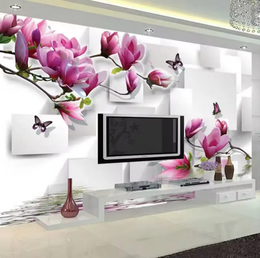 Pared personalizada 3D estéreo Magnolia Mural sala de estar dormitorio Tv telón de fondo pared pintura decorativa papel tapiz