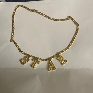 Custom <strong>Initial</strong> Combined Letter <strong>Charm</strong> Children's Gold Plated Brass Hip Hop <strong>Necklace</strong> - Product Image 6
