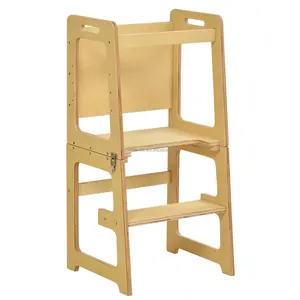 Children Foldable Kitchen Helper Step Stool Wooden Multifunctional Learning Tower