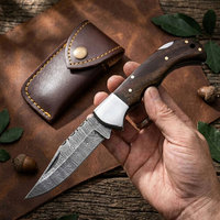 Couteau de poche pliant artisanal avec manche en bois, acier Damas de qualité industrielle, couteau de camping multifonctionnel