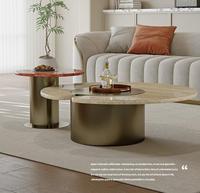 Table basse moderne STG avec plateau en marbre, combinaison de tables basses plates pour salon, style Wabi-sabi, table basse ronde en acier inoxydable haut de gamme