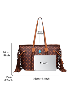 Longlv BB-1 Sacs à main marron turquoise avec pompon toutes saisons - Product Image 2