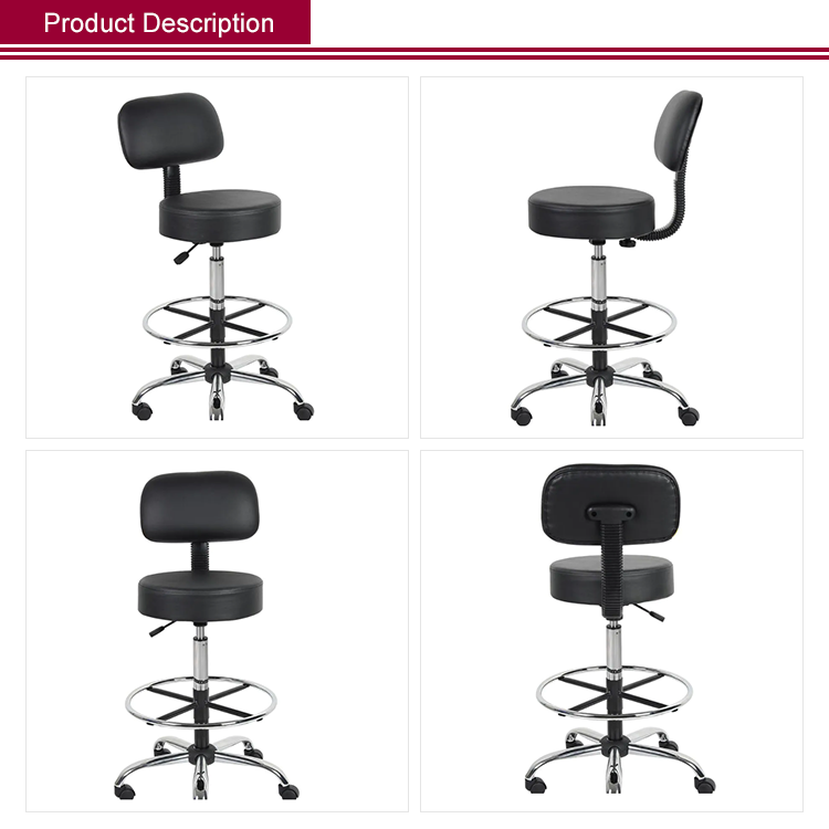 Black/Chrome Faux Leather Office Stool with Swivel Seat Office Chair