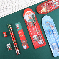 Ensemble de papeterie de Noël bon marché avec taille-crayon, règle, gomme, cadeaux de Noël créatifs pour les écoliers