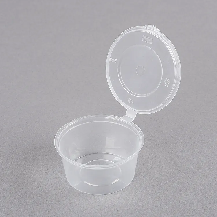 Disposable PP 1 1.5 2 3oz 4oz Hinged Clear Small Condiment Sauce Cup Dipping mini take away Sauce packaging Container With Lid