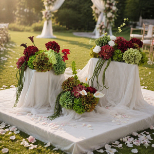Boule de fleurs artificielle 60 cm rouge bordeaux et blanche, centre de table en soie, arrangement d'hortensias verts, décoration de <span class=keywords><strong>mariage</strong></span> faite à la main - Product Image 3
