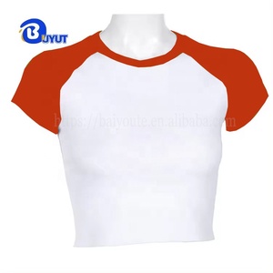 Maßgeschneiderte Streetwear Hip-Hop Mädchen Baby-T-Shirt Boxy Fit mit Logodruck Damen Crop-Tops Raglan Crop-Top mit Kontrastärmeln - Product Image 4