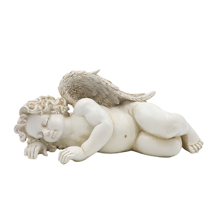 Statua di Cherubino Dormiente in Resina con Finitura Anticata, Grande Figurina d'Angelo per Giardino o Regalo Commemorativo - Product Image 3