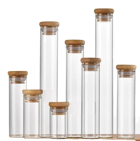 Hot Selling Flat Bottom Mini Clear Glass Vial Bottle Container Sample Test Tube 30mm With Bamboo Lid Cork