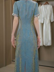 Vestido Túnica Midi Chino Vintage Bordado y Tejido, Cuello en V, Mangas Cortas, Silueta Recta, Características Ecológicas |   Disponible en Talla XL - Product Image 5