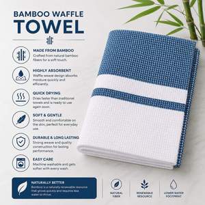 Premium Slate Grey Bamboo Bath <b>Towel</b> Open Waffle Weave <b>White</b> Stripe Border Soft Absorbent Lightweight Quick Dry <b>Towel</b> for Gym - Product Image 5