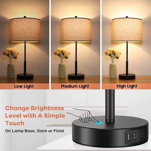 Juego de 2 lámparas de mesa altas con Control táctil, mesita de noche moderna con 2 puertos USB, para habitación, Hotel - Product Image 2