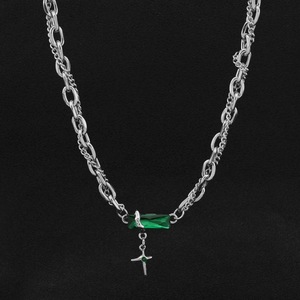 Hot Selling Niche Design Titanium Steel Green Zircon <b>Cross</b> Pendant Necklace Silver Plated Unisex's Necklaces Wholesale Jewelry - Product Image 4