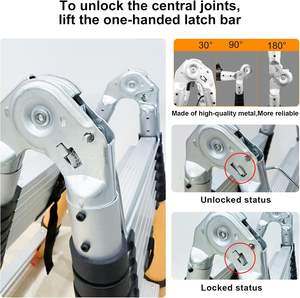 Tangga Lipat A-Frame Aluminium Teleskopik 18FT Bersertifikasi EN131 Kapasitas 330lbs Dapat Dilipat Lebar 39 inci Dengan Palang Penyeimbang Roda Portabel Untuk Mobil - Product Image 5
