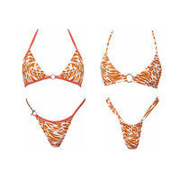 Conjunto de Bikini Ecológico con Logotipo Personalizado, Cadena de Metal, Estampado Animal, Doble Forro, para Mujer