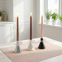 Porte-bougies coniques avec coupelle en verre, bougeoirs courts noirs et blancs pour table à manger et table de chevet