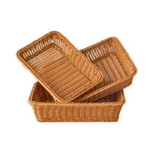 Cesta de Almacenamiento Rectangular Hecha a Mano de Mimbre PP, Cesta de Mimbre para Frutas y Verduras, Cesta para Exhibición de Pan - Product Image 1