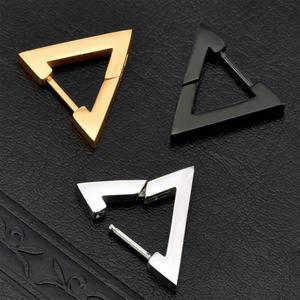 Triangular <b>Stud</b> Earrings Geometric Unisex <b>Titanium</b> Steel Silver Gold Black 20mm Fashion Jewelry - Product Image 2
