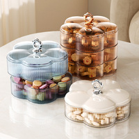 Licht luxe bloemmotief bloeivormige plastic fruitschaal met deksel, voedselveilig, BPA-vrij, voor woonkamer, salontafel, snoepopslag