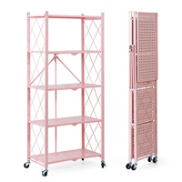 Étagères de rangement pliantes à 4 niveaux Étagère en métal à roulettes Étagère de présentation de supermarché Étagères d'organisation pour garde-manger