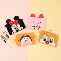 Vente en gros, sac cosmétique de style japonais mignon et petit, en microfibre, avec fermeture éclair brodée